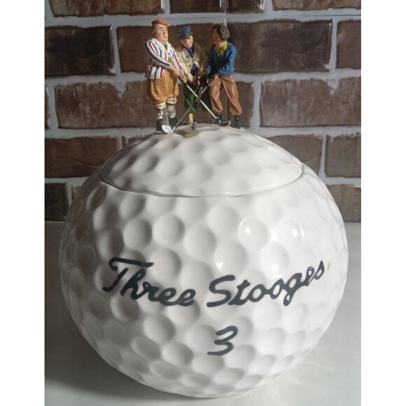 Three Stooges Cookie Jar White Golf Ball Clay Marked And Dated 2000 - Picture 1 of 12